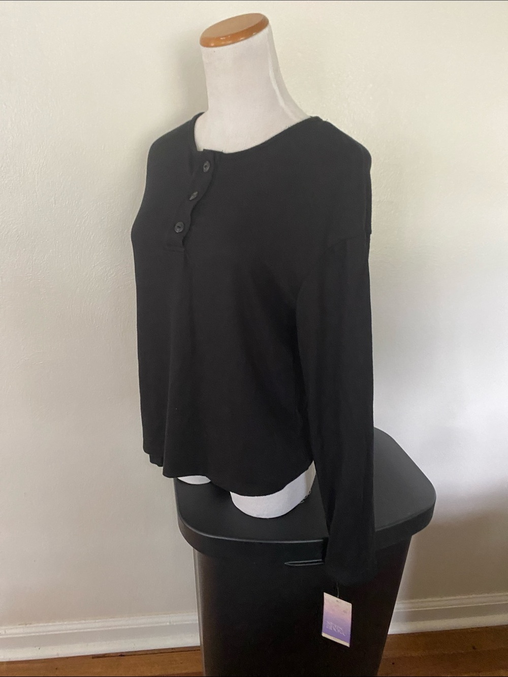 Black Long-Sleeve Henley Top - Women